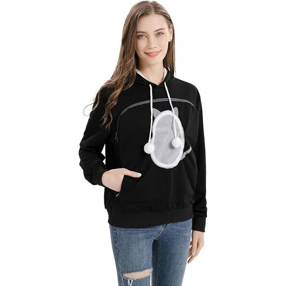 Cat Carrier Hoodie Pouch Holder Sweatshirt Pullover Black White Trim Size Medium - Picture 1 of 8